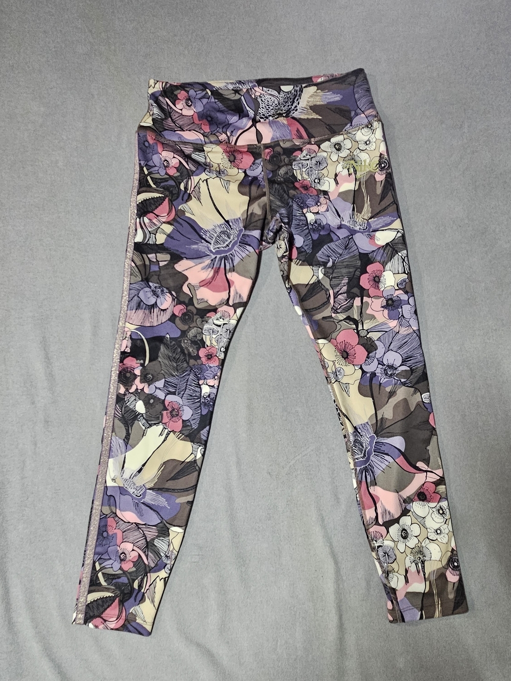 Floral Print Girls' Active Leggings - Purple/Pink
